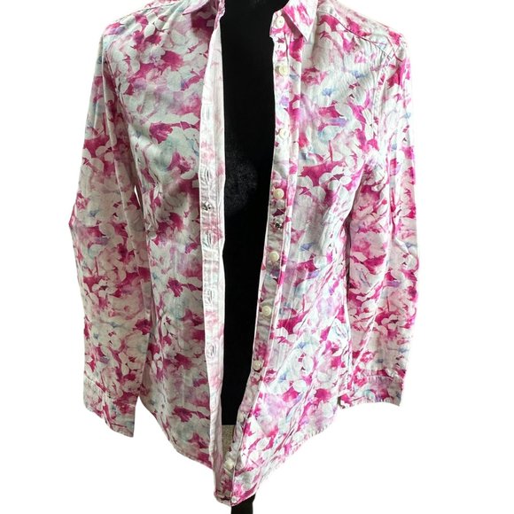 Charles Tyrwhitt Button Down Top Womens Size 8 Pink White Floral Long Sleeves - Picture 5 of 15